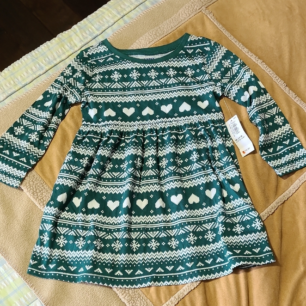 ON Fair Isle Green Patterned Girls Dress